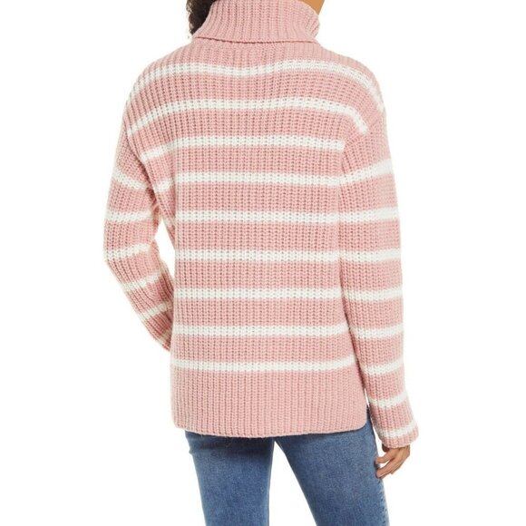 𝅺CASLON Bnwt Pink Striped Turtleneck Sweater Women New Wool Blend - Picture 2 of 7
